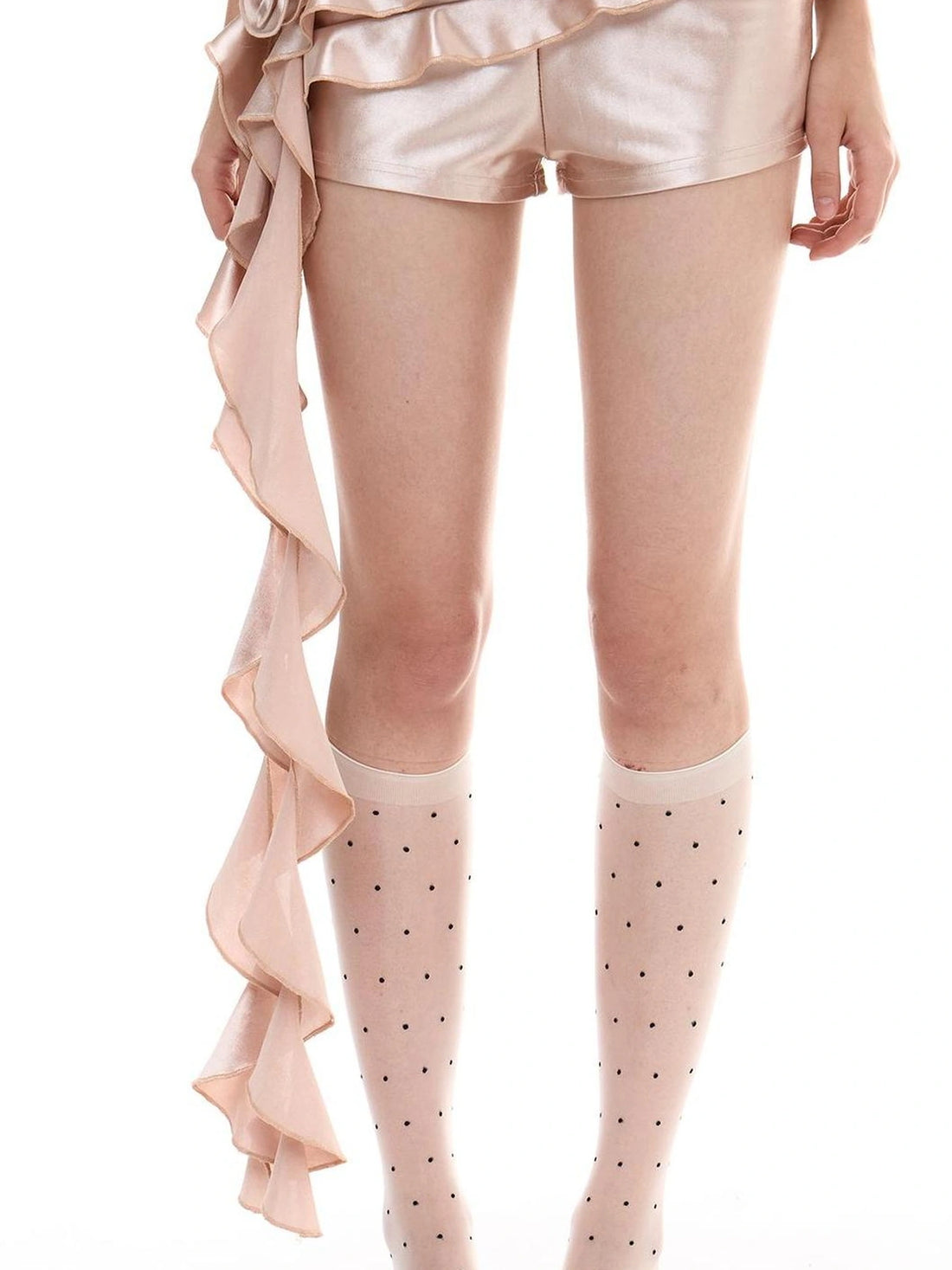 FayChui  Champagne Pink Ruffle Hem Satin Shorts