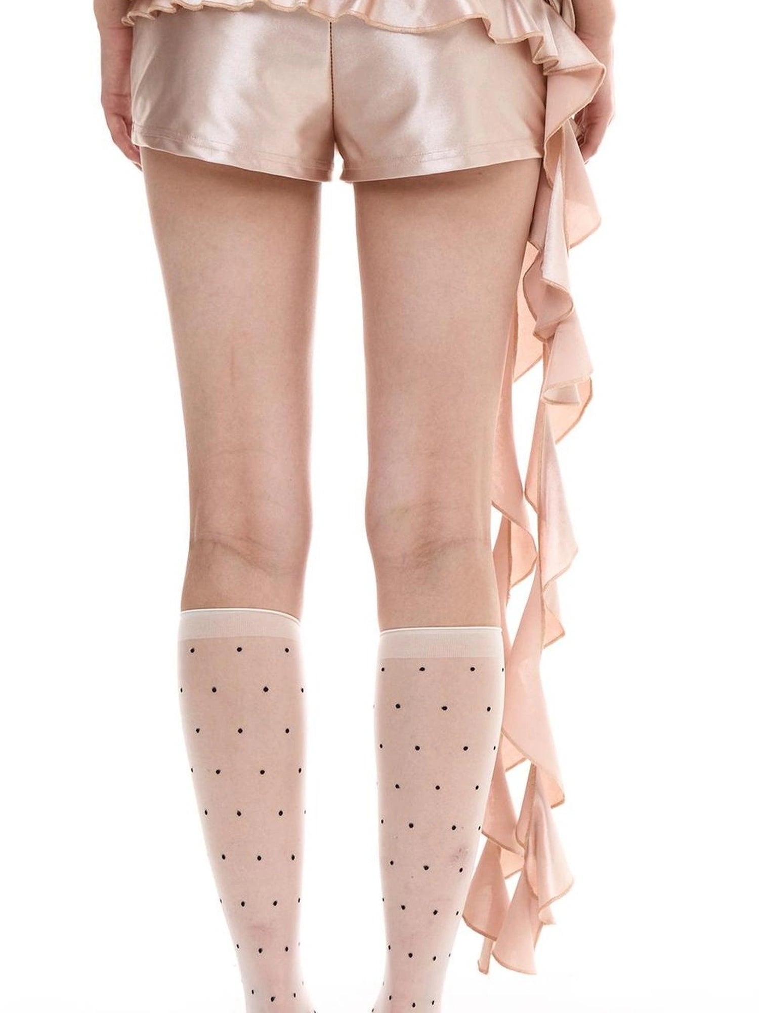FayChui  Champagne Pink Ruffle Hem Satin Shorts