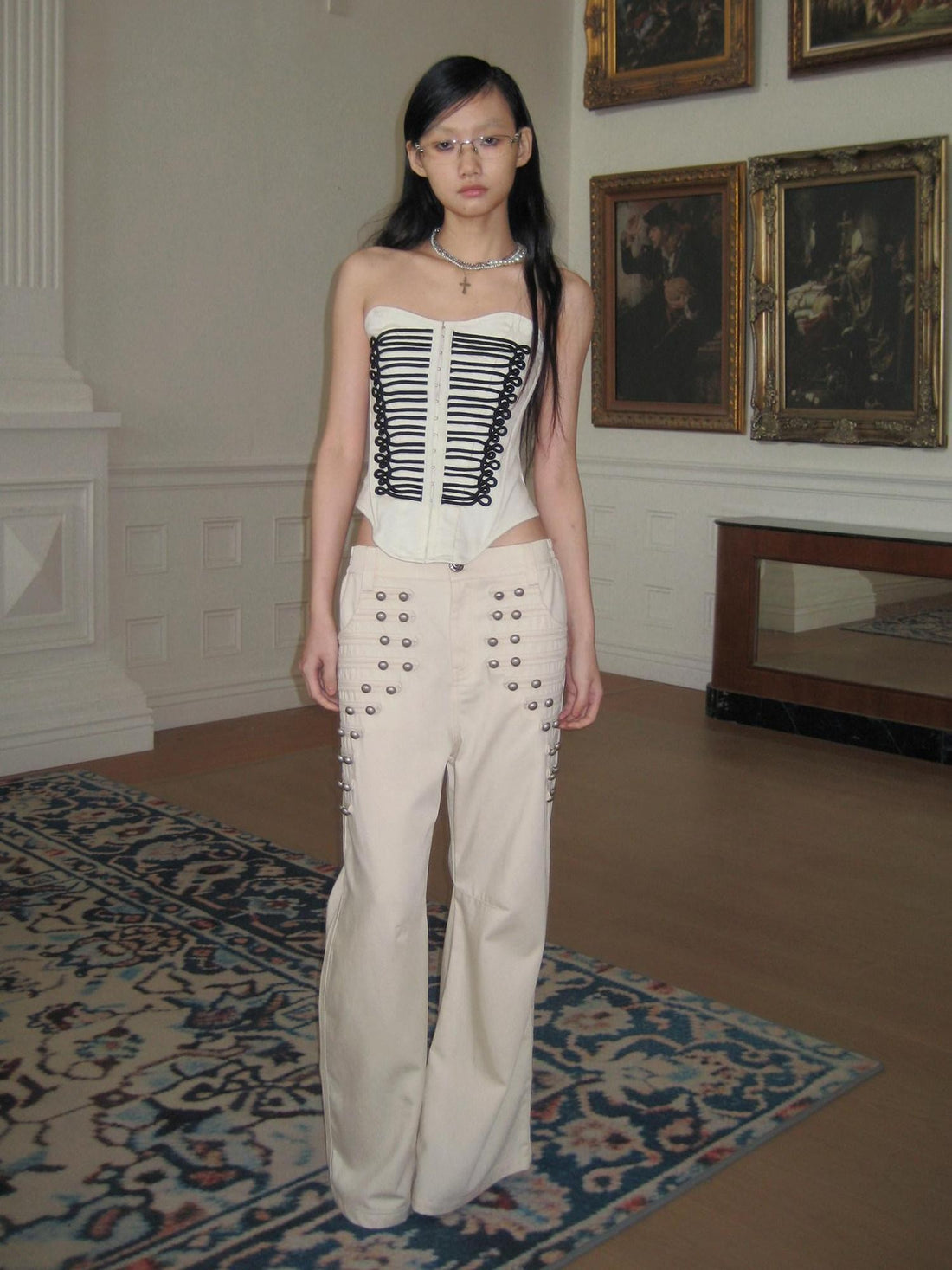 FayChui Court Style Metal Button High Waist Women&