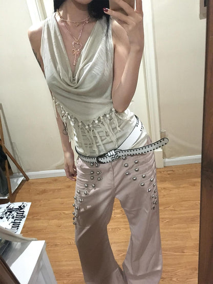 FayChui Court Style Metal Button High Waist Women&