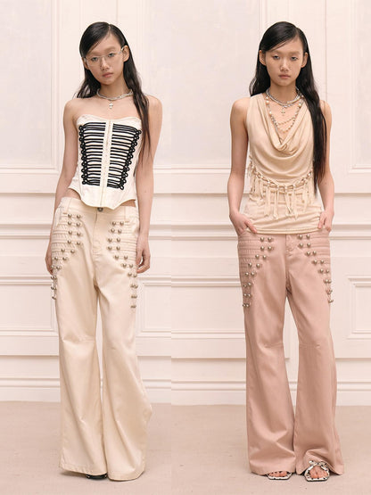 FayChui Court Style Metal Button High Waist Women&