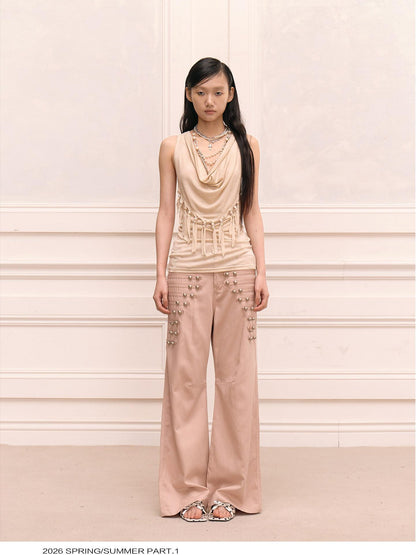 FayChui Court Style Metal Button High Waist Women&