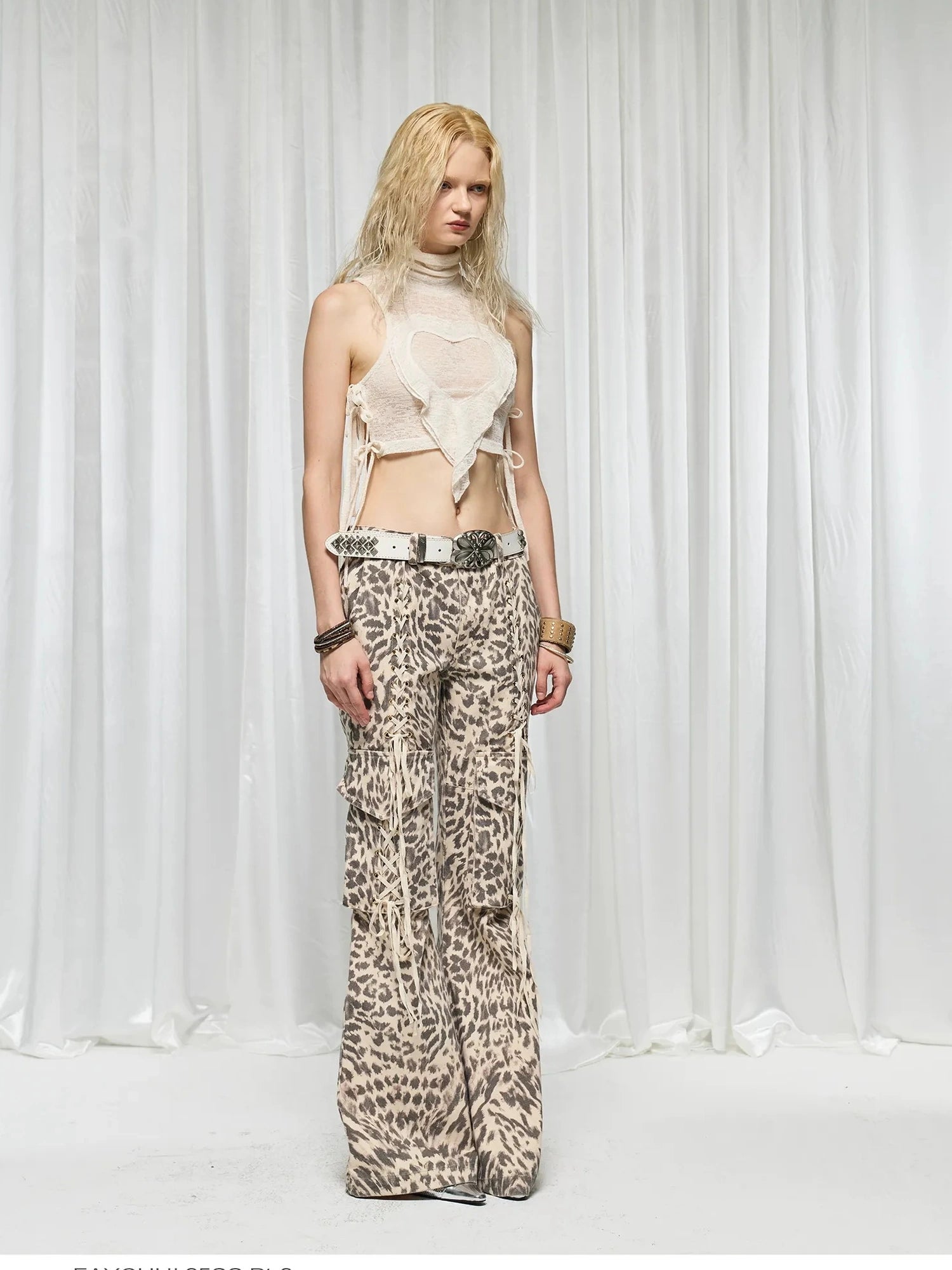 FayChui  Crinkled Heart Strappy Knit Top