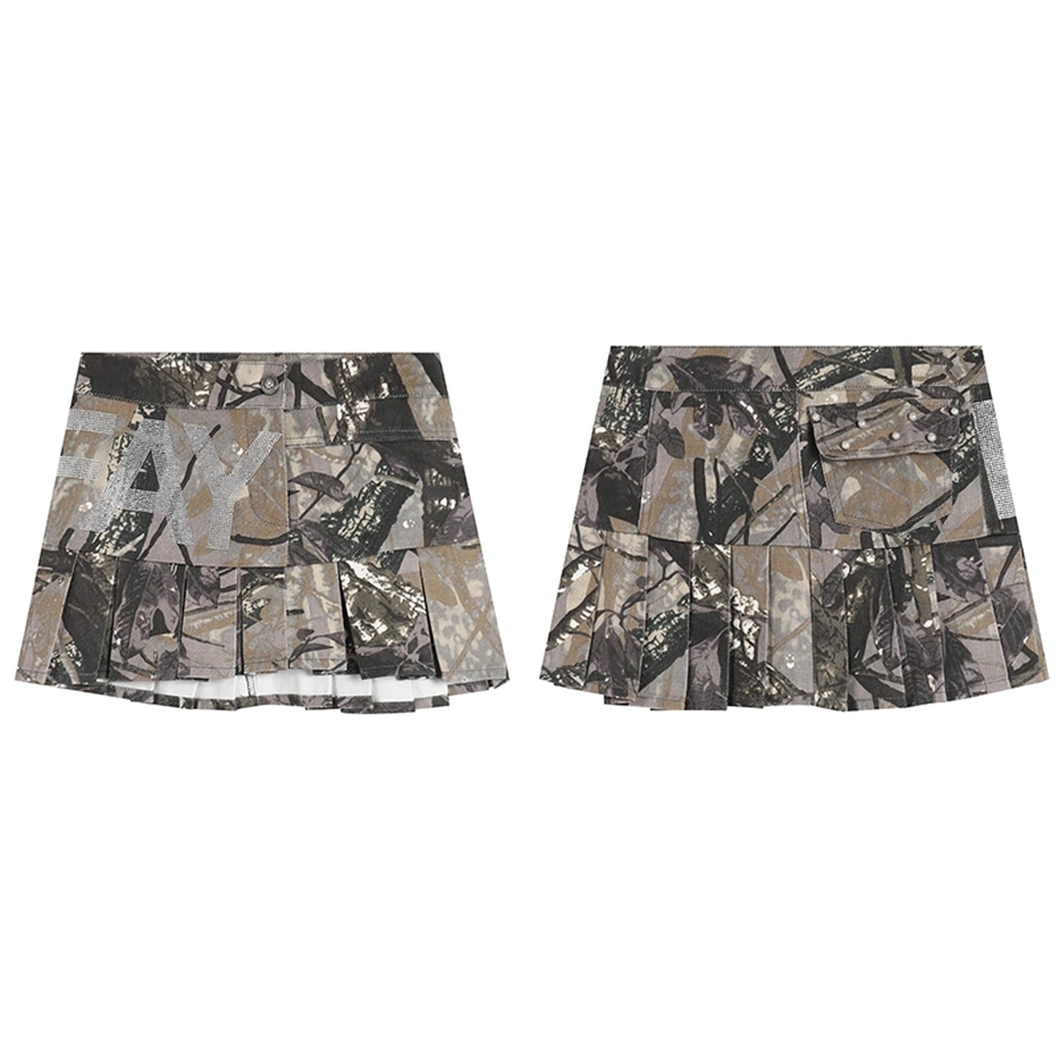 FayChui  Crystal Embellished Camouflage Pleated A Line Skirt