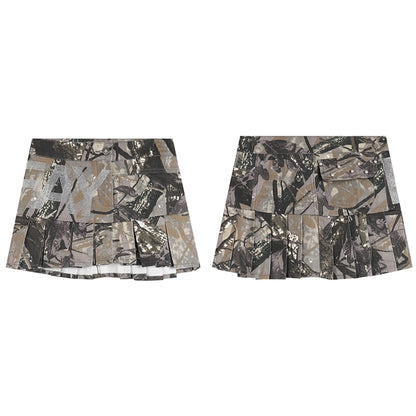 FayChui  Crystal Embellished Camouflage Pleated A Line Skirt