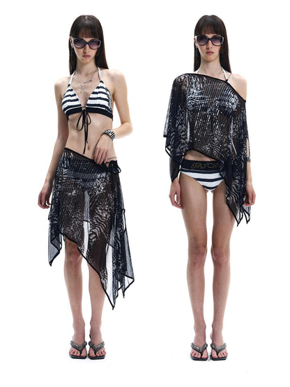 FayChui Dark Gothic Sequin Embroidered Leopard Print Women&