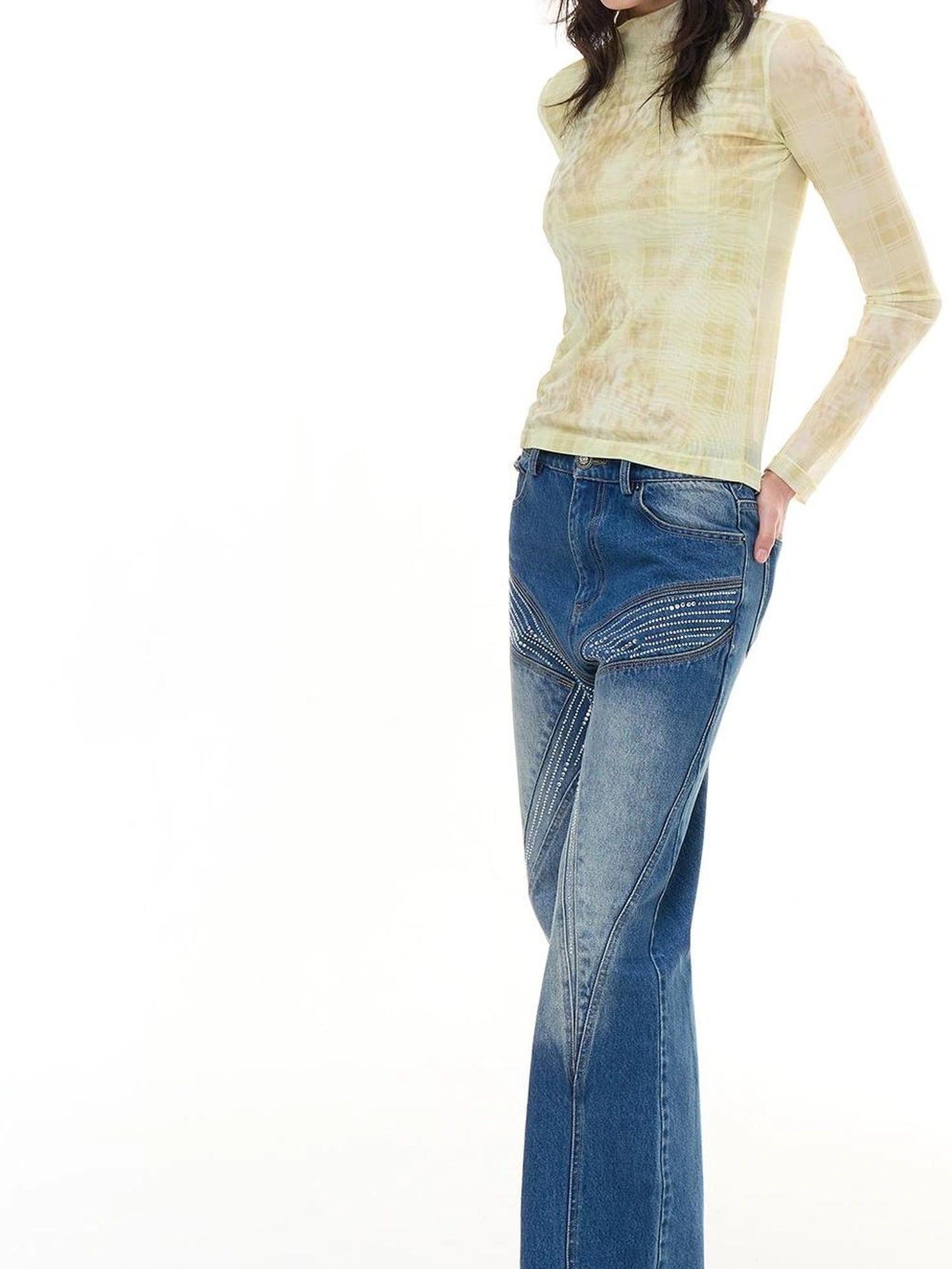 FayChui  Deconstructed Butterfly Crystal Jeans