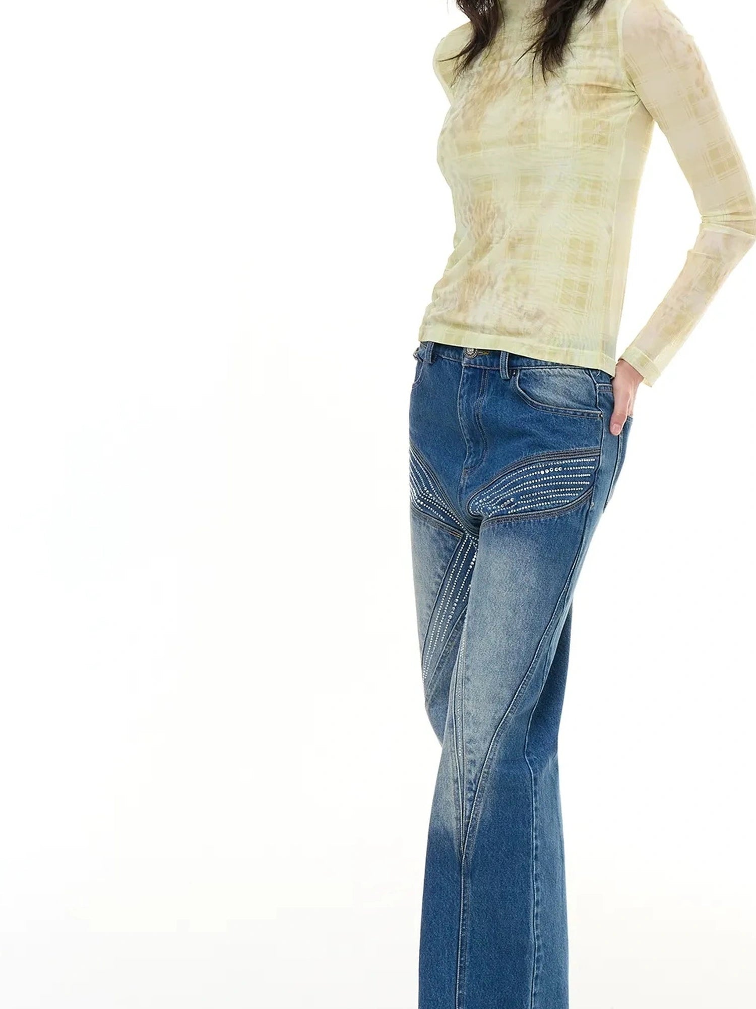 FayChui  Deconstructed Butterfly Crystal Jeans