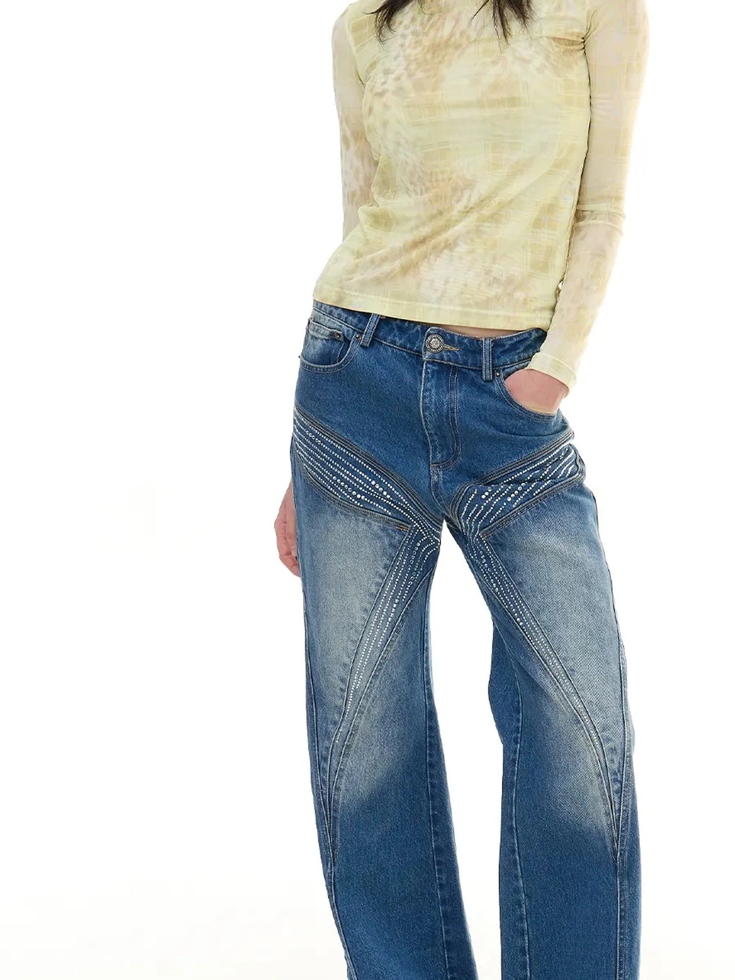 FayChui  Deconstructed Butterfly Crystal Jeans