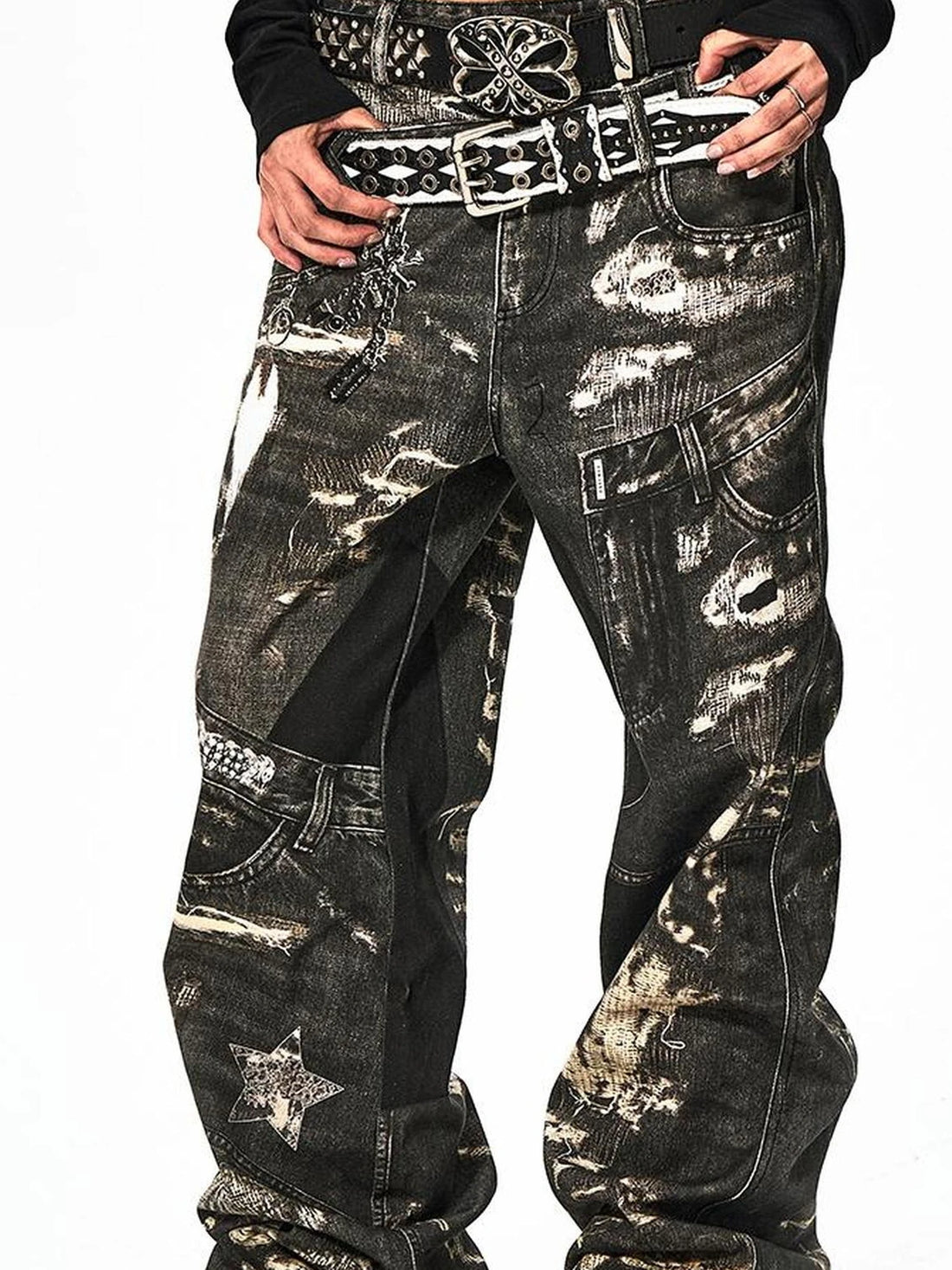 FayChui  Deconstructed Digital Print Denim Pants