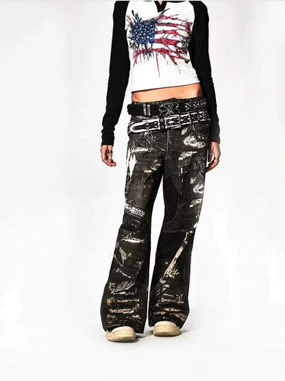FayChui  Deconstructed Digital Print Denim Pants