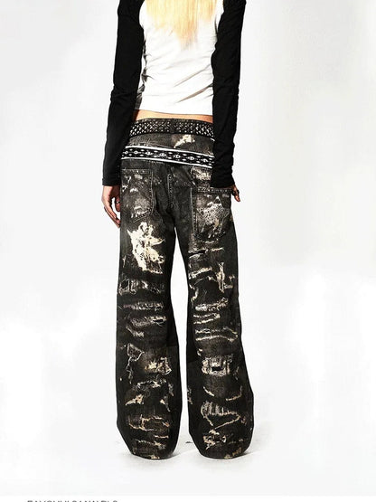 FayChui  Deconstructed Digital Print Denim Pants