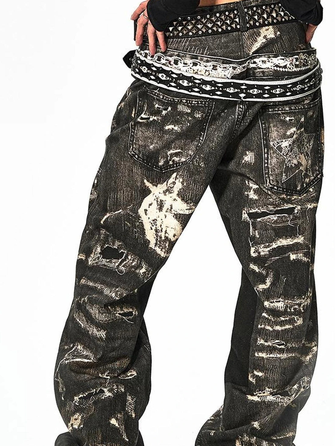 FayChui  Deconstructed Digital Print Denim Pants
