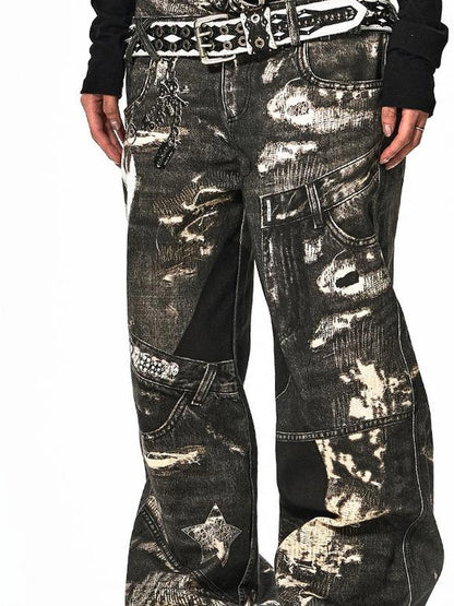 FayChui  Deconstructed Digital Print Denim Pants