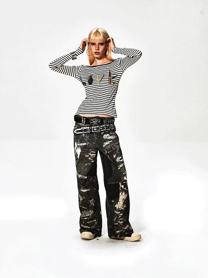 FayChui  Deconstructed Digital Print Denim Pants