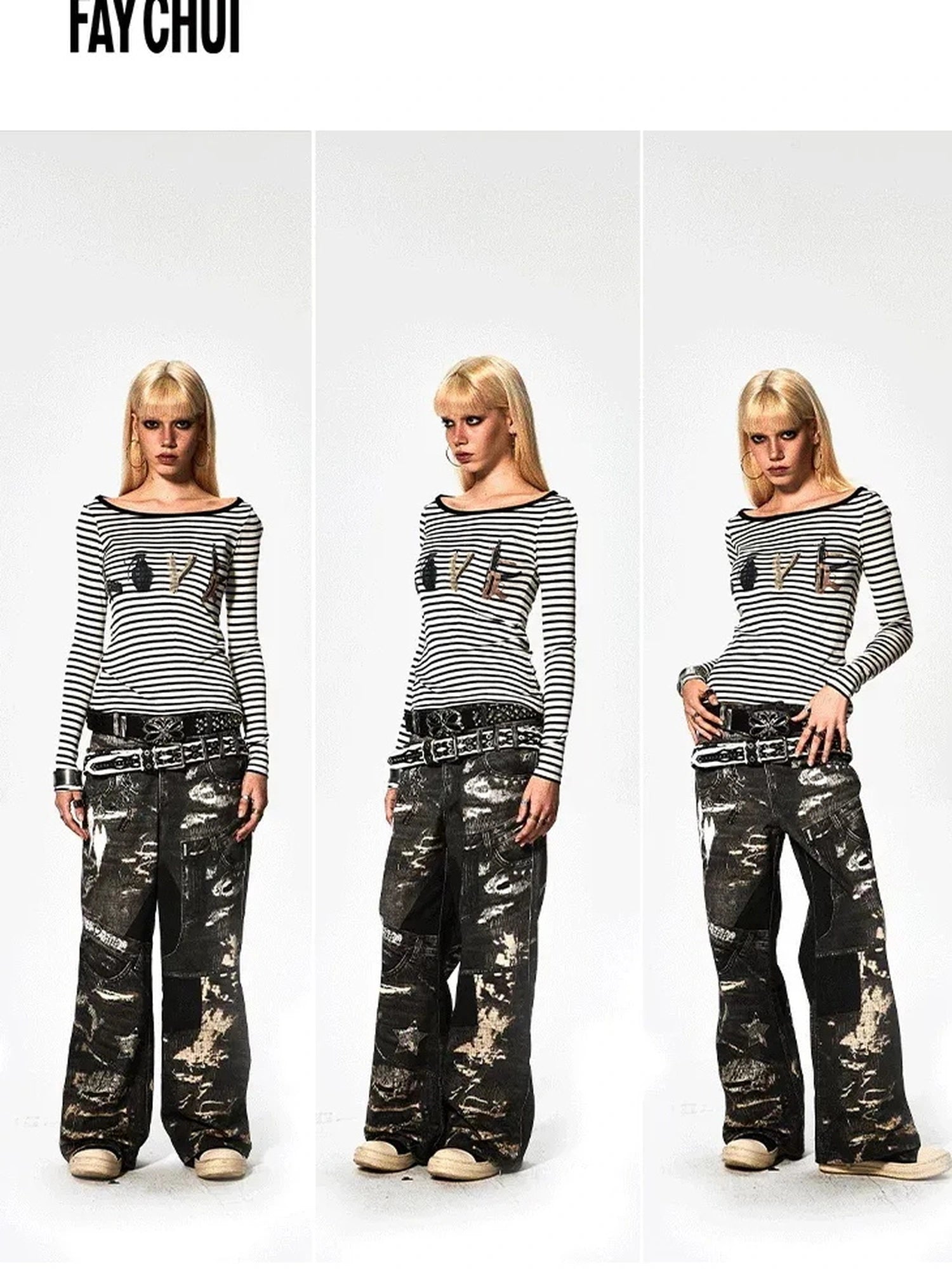 FayChui  Deconstructed Digital Print Denim Pants