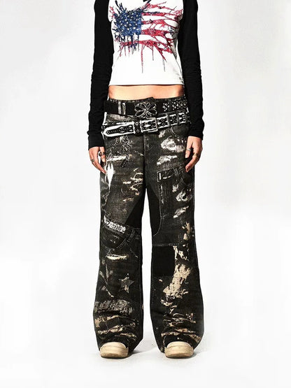 FayChui  Deconstructed Digital Print Denim Pants