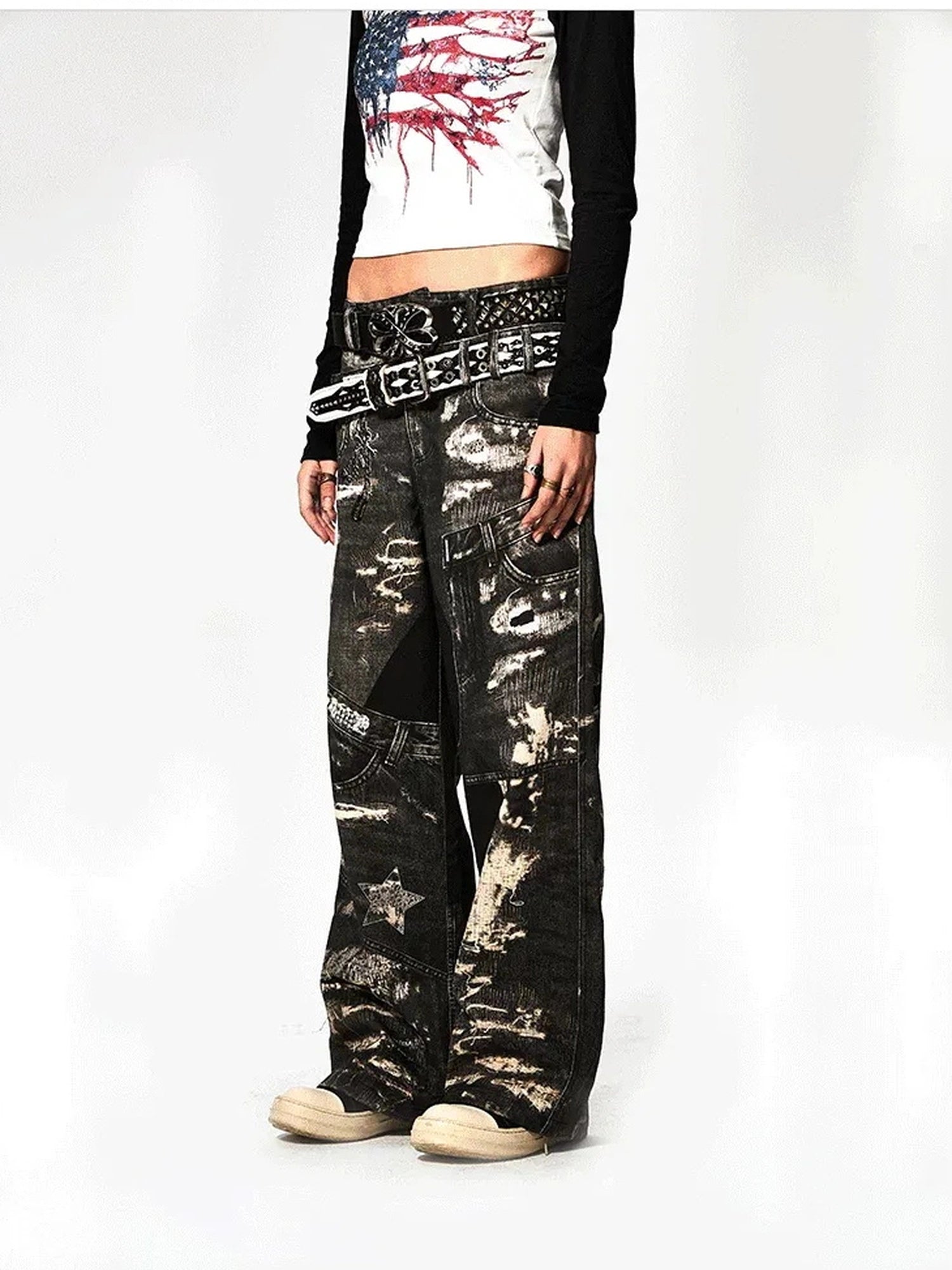 FayChui  Deconstructed Digital Print Denim Pants