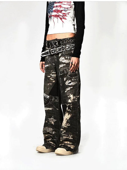 FayChui  Deconstructed Digital Print Denim Pants