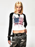 FayChui  Deconstructed Flag Print Raglan V-neck T-shirt