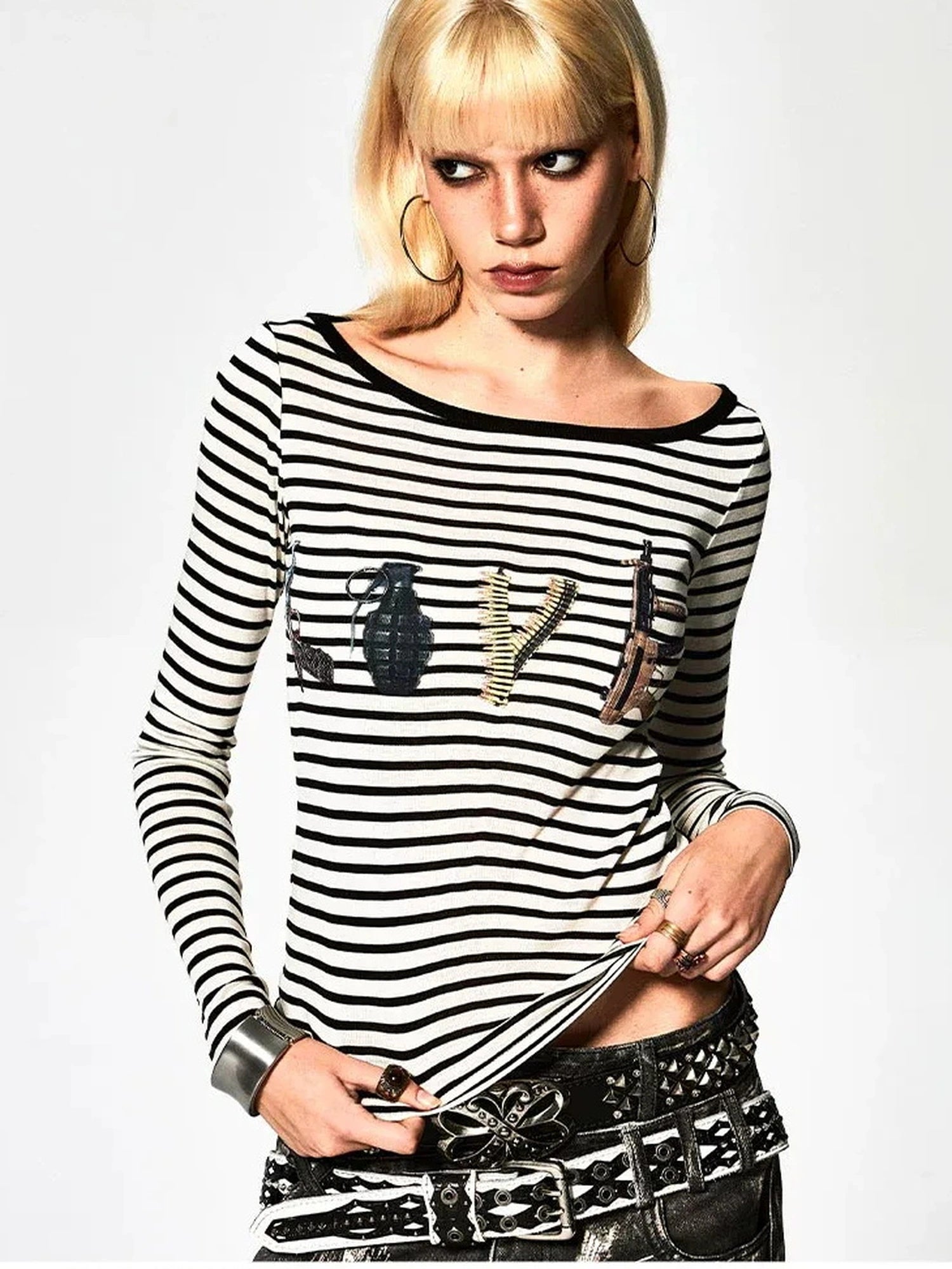 FayChui  Deconstructed Love Stripe Long Sleeve V-neck Top