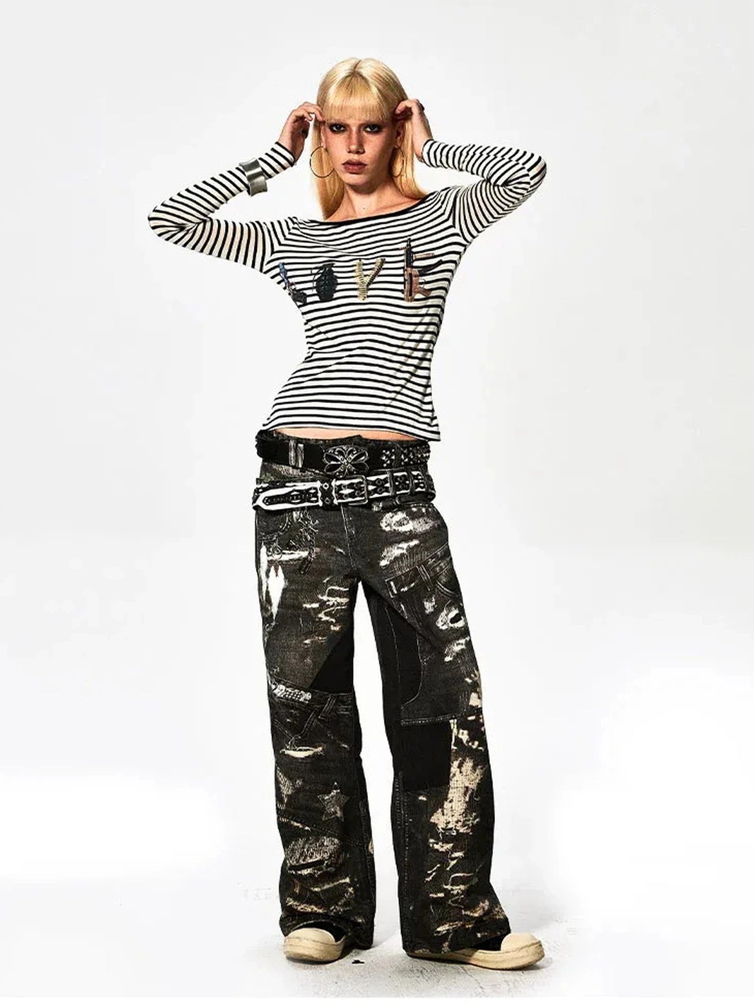 FayChui  Deconstructed Love Stripe Long Sleeve V-neck Top