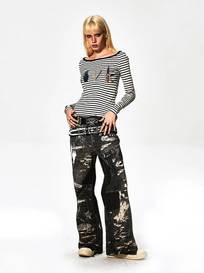 FayChui  Deconstructed Love Stripe Long Sleeve V-neck Top