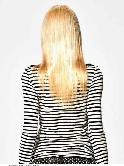 FayChui  Deconstructed Love Stripe Long Sleeve V-neck Top