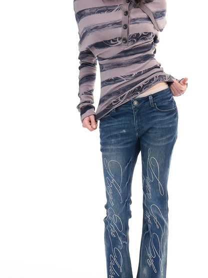 FayChui  Deconstructed Stripe Henley Long Sleeve Top