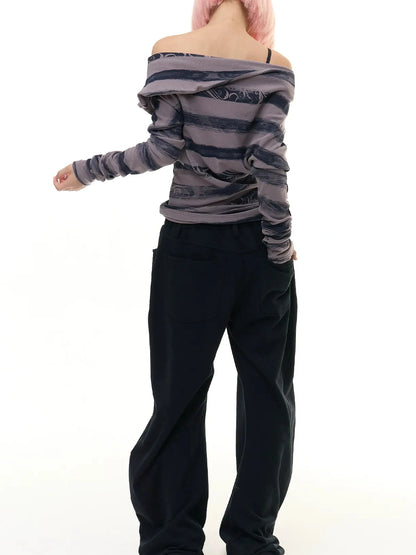 FayChui  Deconstructed Stripe Henley Neck Long Tee
