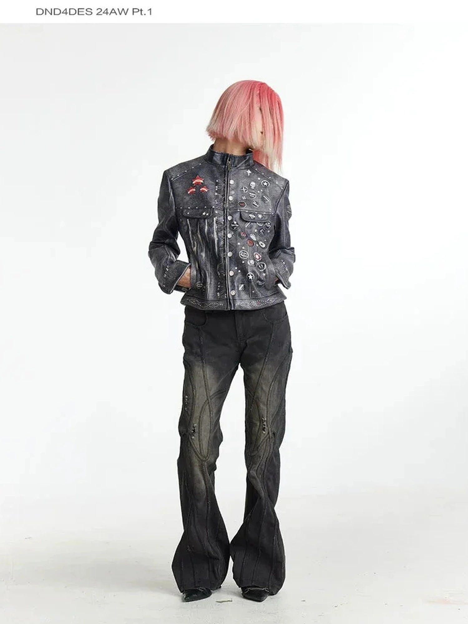 Deconstructed Thorn Trimmed Flared Jeans