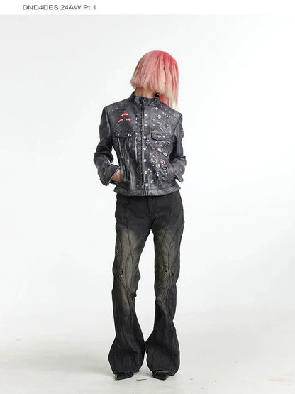 Deconstructed Thorn Trimmed Flared Jeans