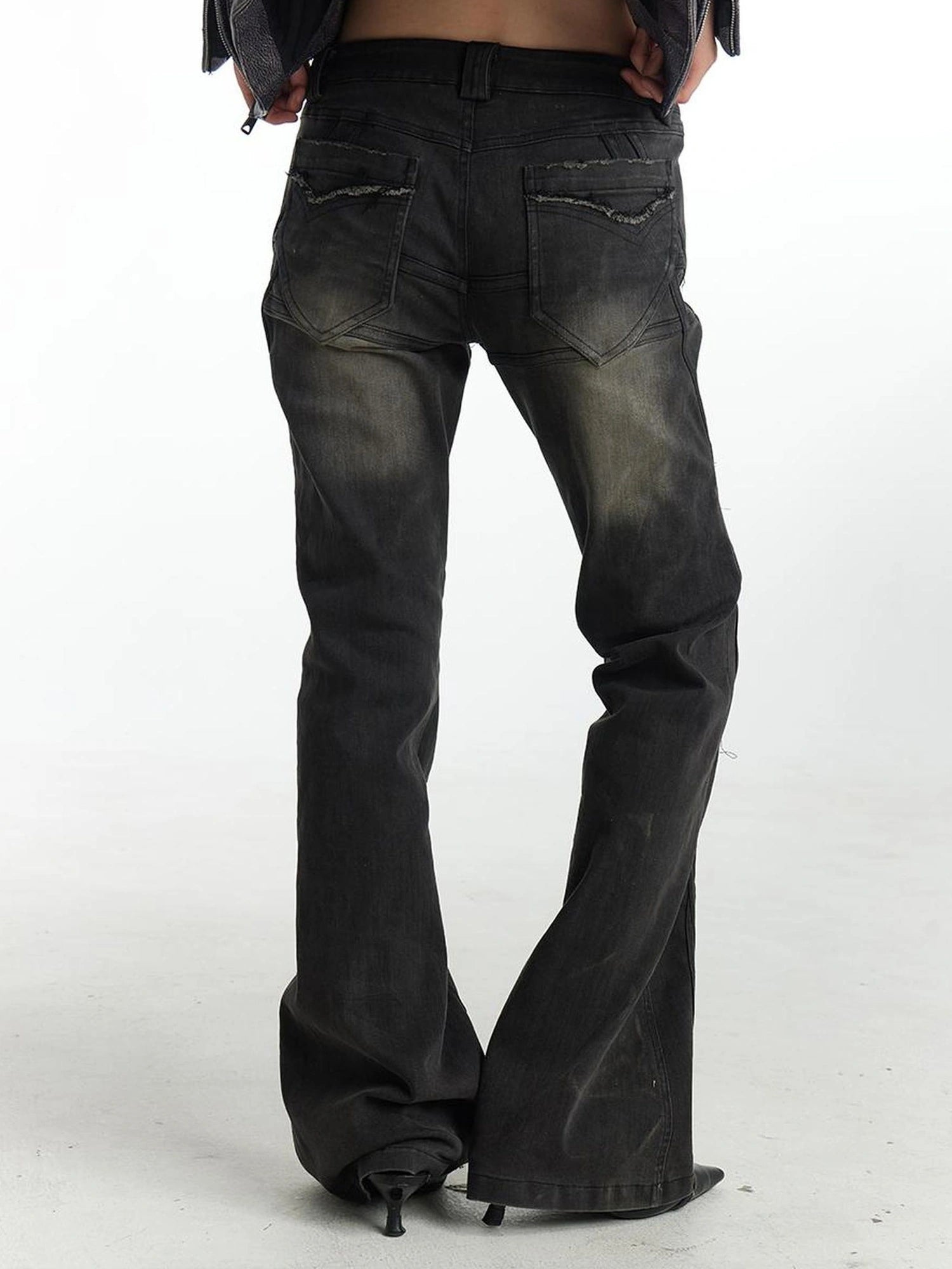 Deconstructed Thorn Trimmed Flared Jeans