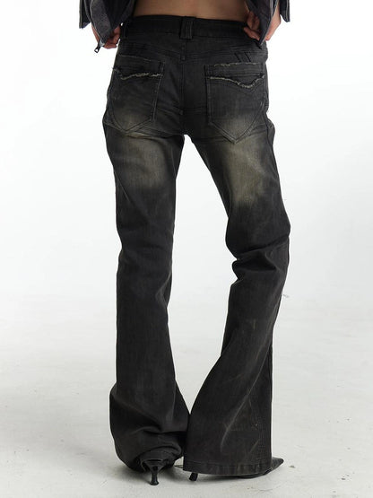 Deconstructed Thorn Trimmed Flared Jeans