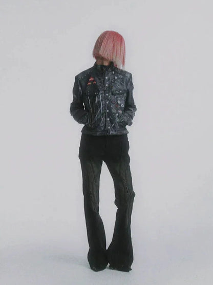 Deconstructed Thorn Trimmed Flared Jeans