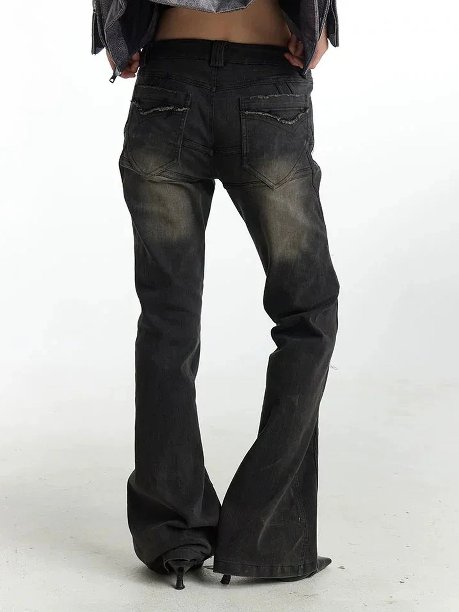 Deconstructed Thorn Trimmed Flared Jeans