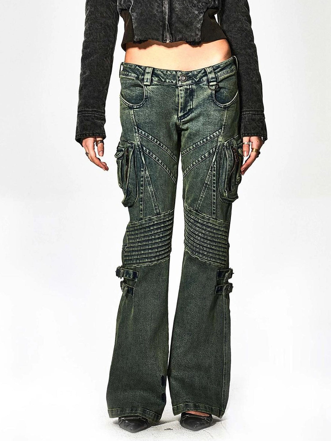 FayChui  Deconstructed Utility Low Rise Flare Jeans