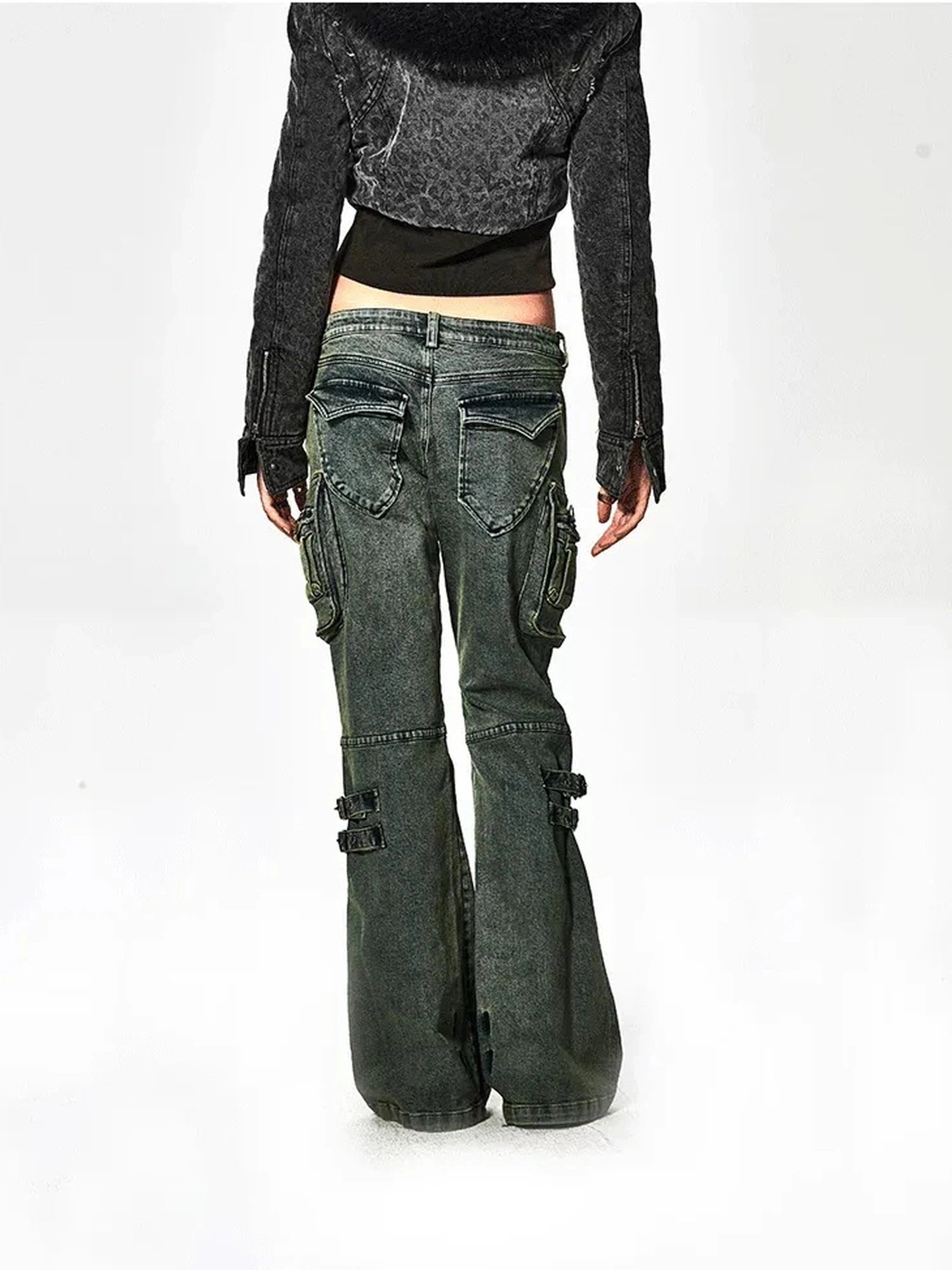 FayChui  Deconstructed Utility Low Rise Flare Jeans