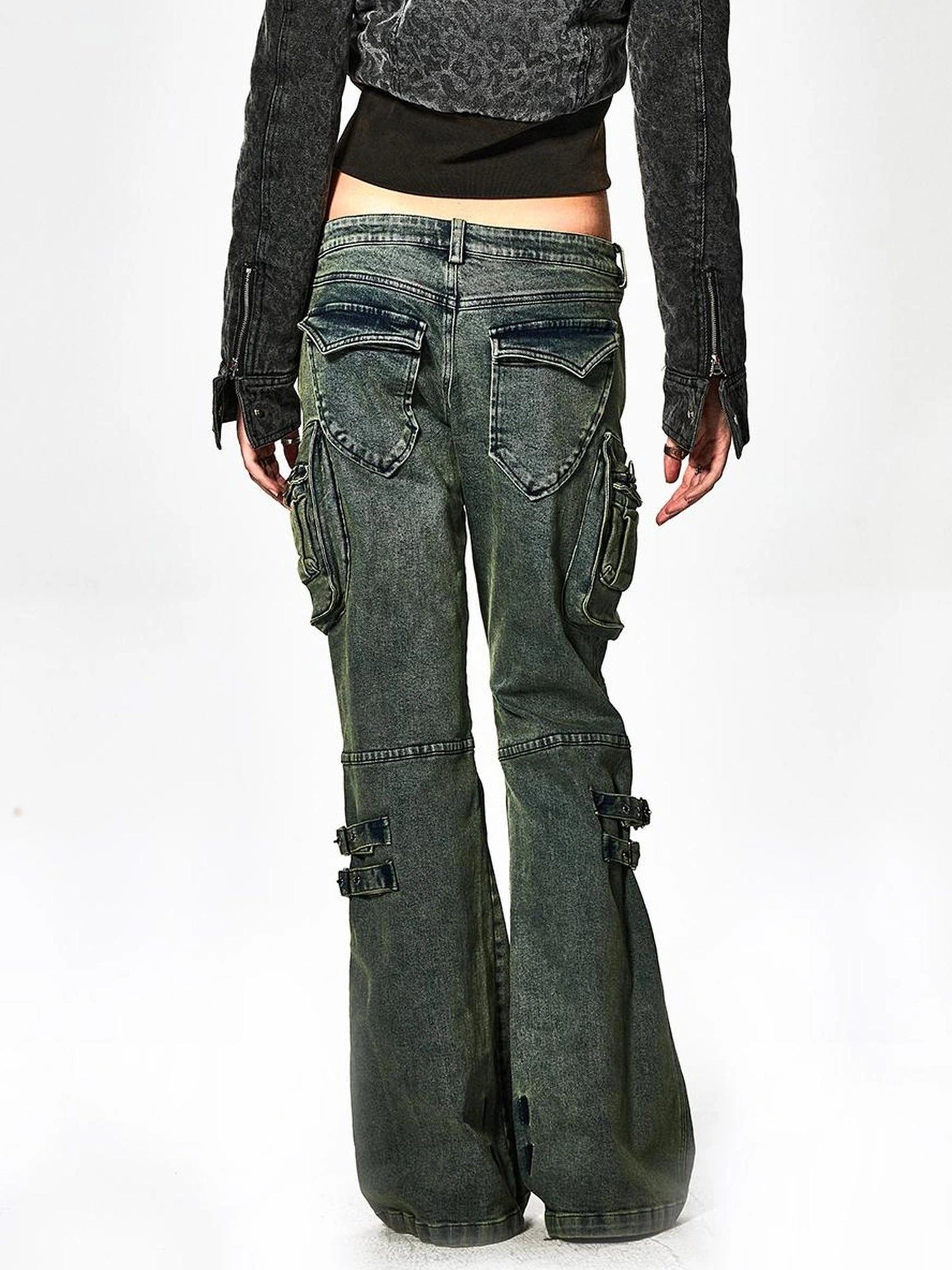 FayChui  Deconstructed Utility Low Rise Flare Jeans