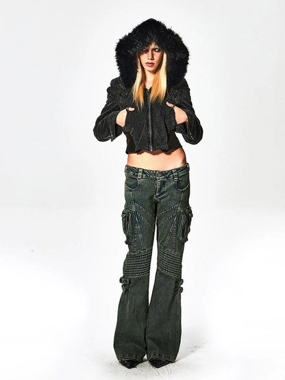 FayChui  Deconstructed Utility Low Rise Flare Jeans
