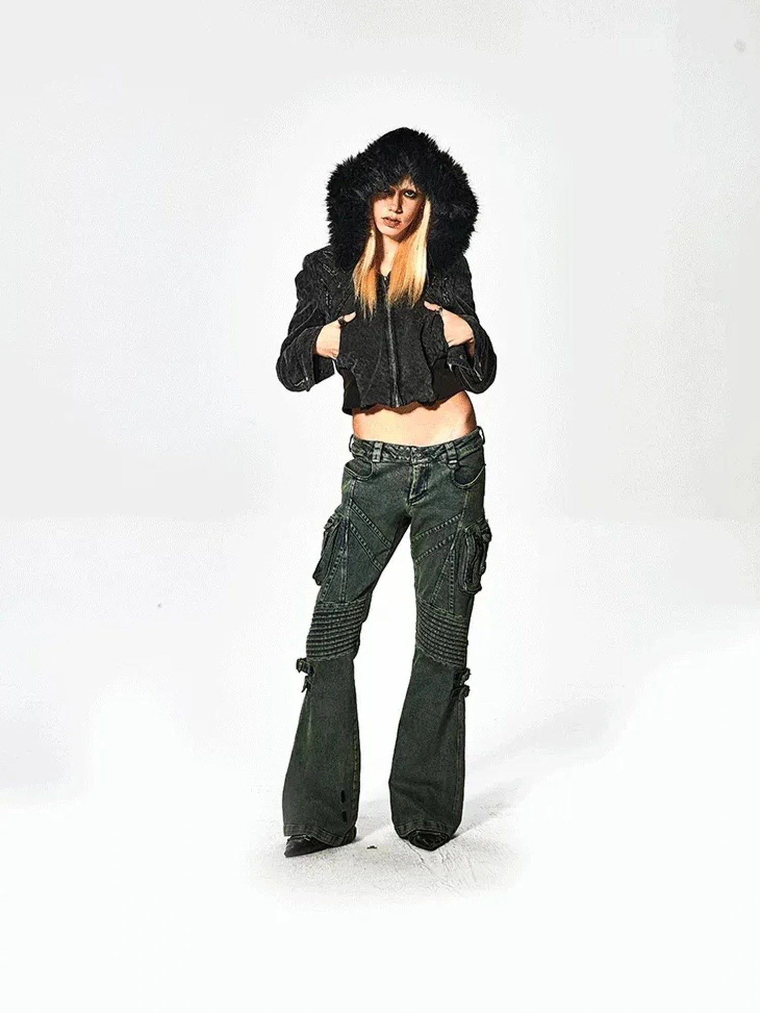 FayChui  Deconstructed Utility Low Rise Flare Jeans