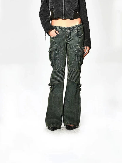 FayChui  Deconstructed Utility Low Rise Flare Jeans