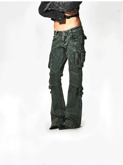 FayChui  Deconstructed Utility Low Rise Flare Jeans