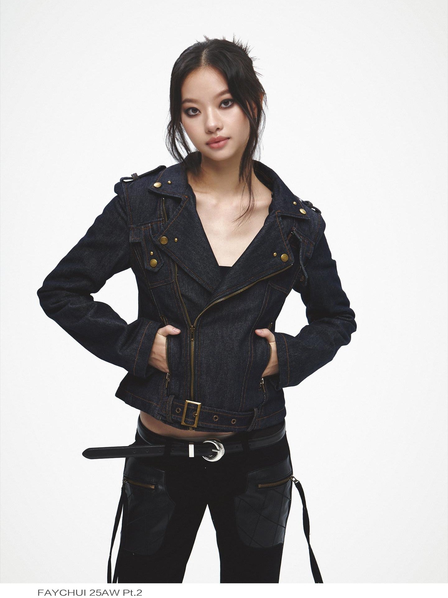 FayChui Detachable Fur Collar Deconstructed Zipper Women&