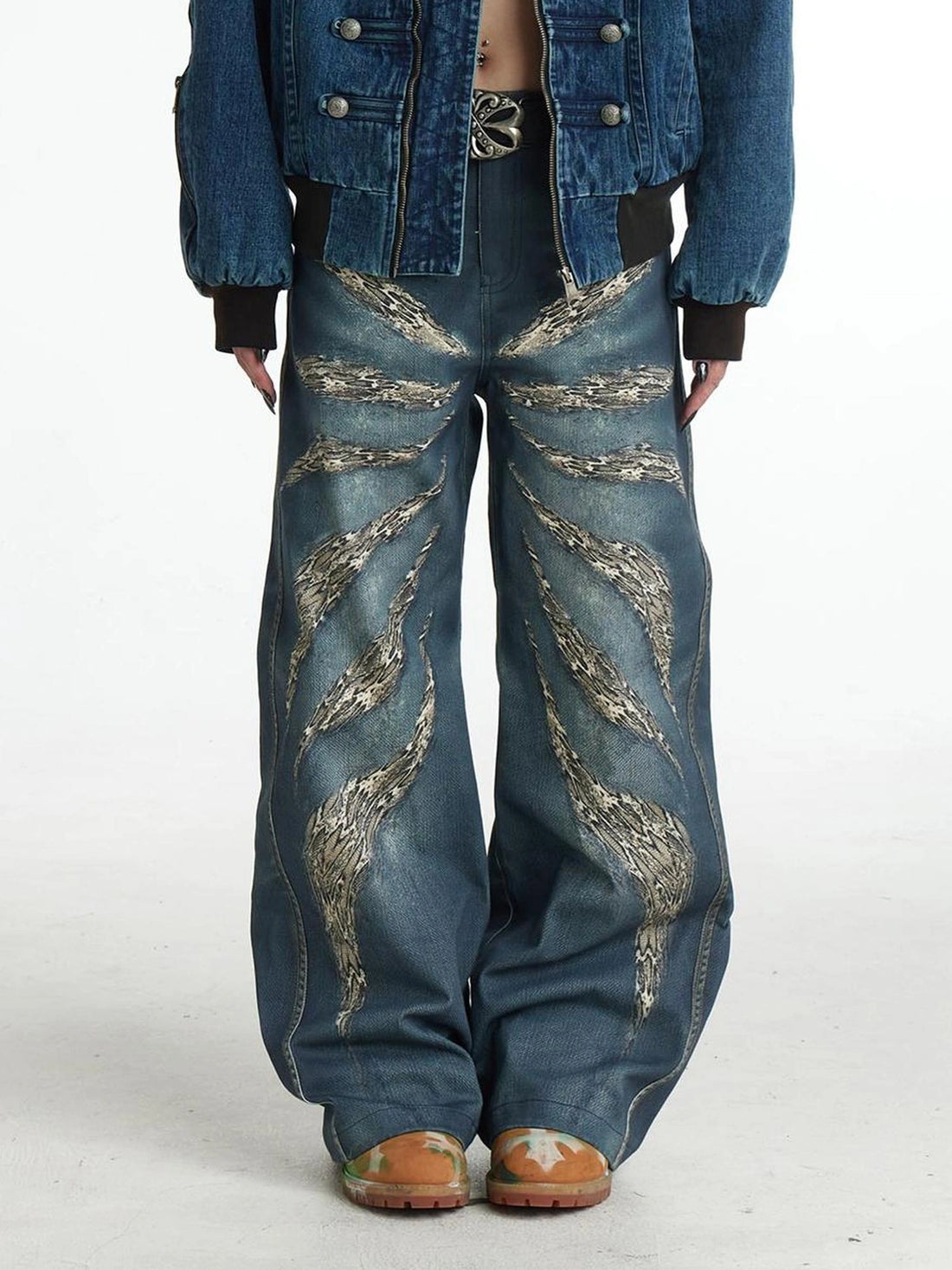 FayChui  Digital Camo Leopard Print Loose Jeans