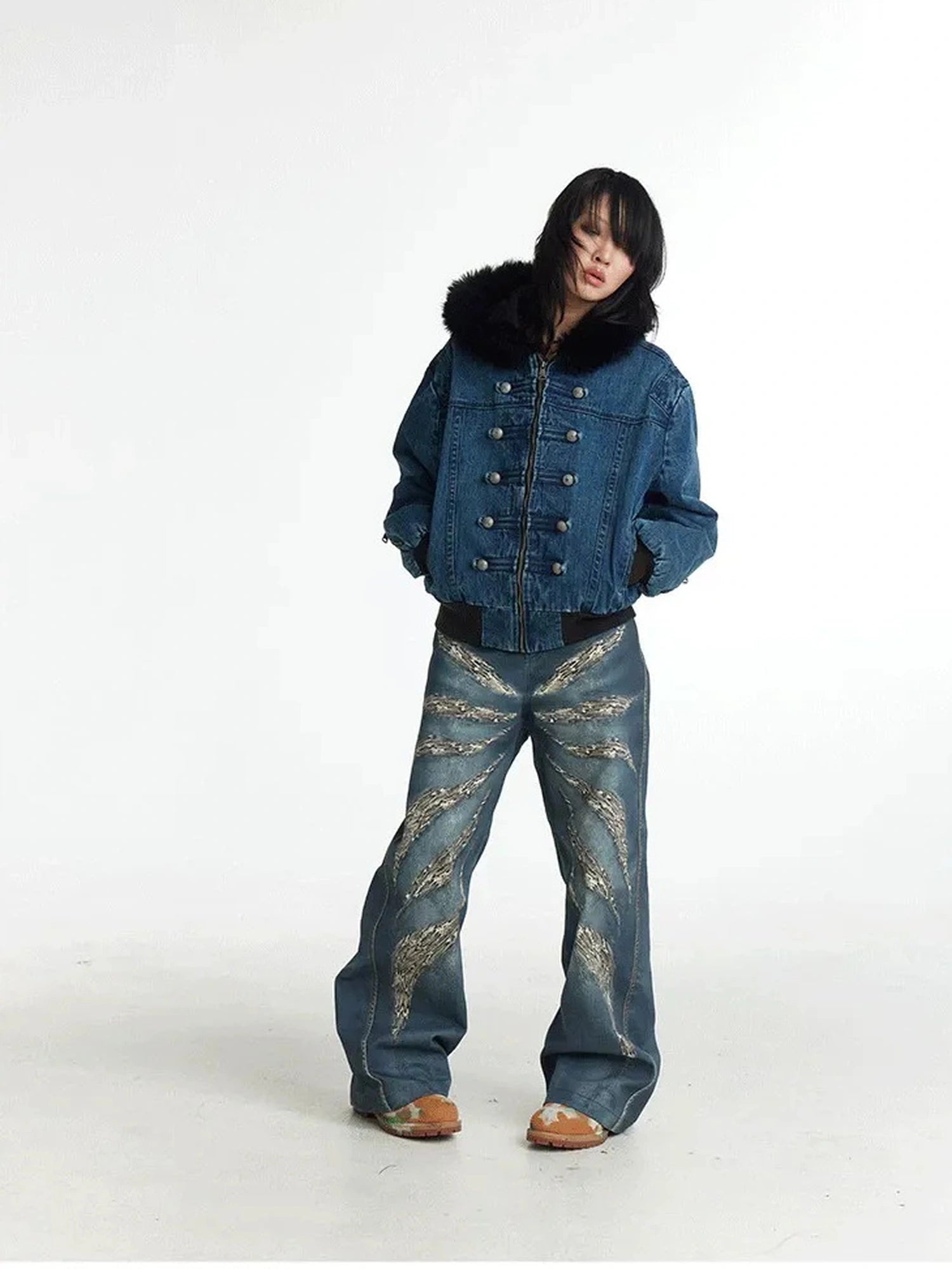 FayChui  Digital Camo Leopard Print Loose Jeans