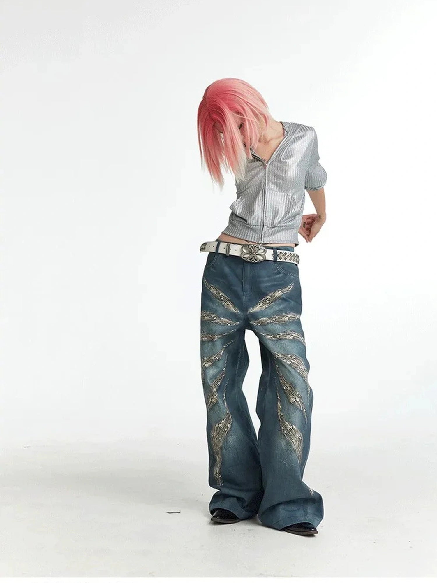 FayChui  Digital Camo Leopard Print Loose Jeans