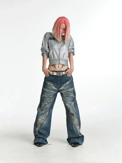 FayChui  Digital Camo Leopard Print Loose Jeans