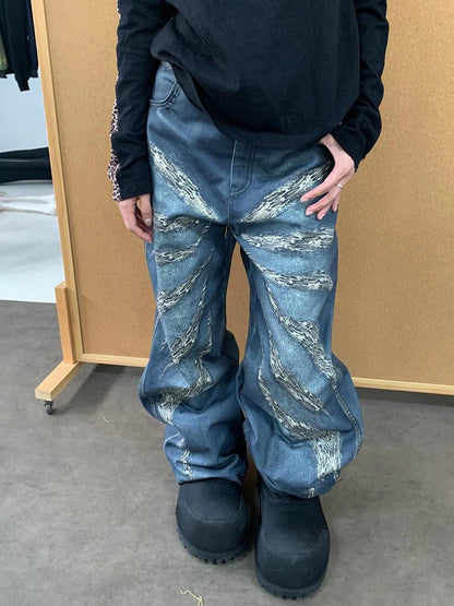 FayChui  Digital Camo Leopard Print Loose Jeans