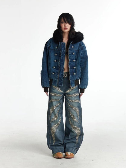 FayChui  Digital Camo Leopard Print Loose Jeans